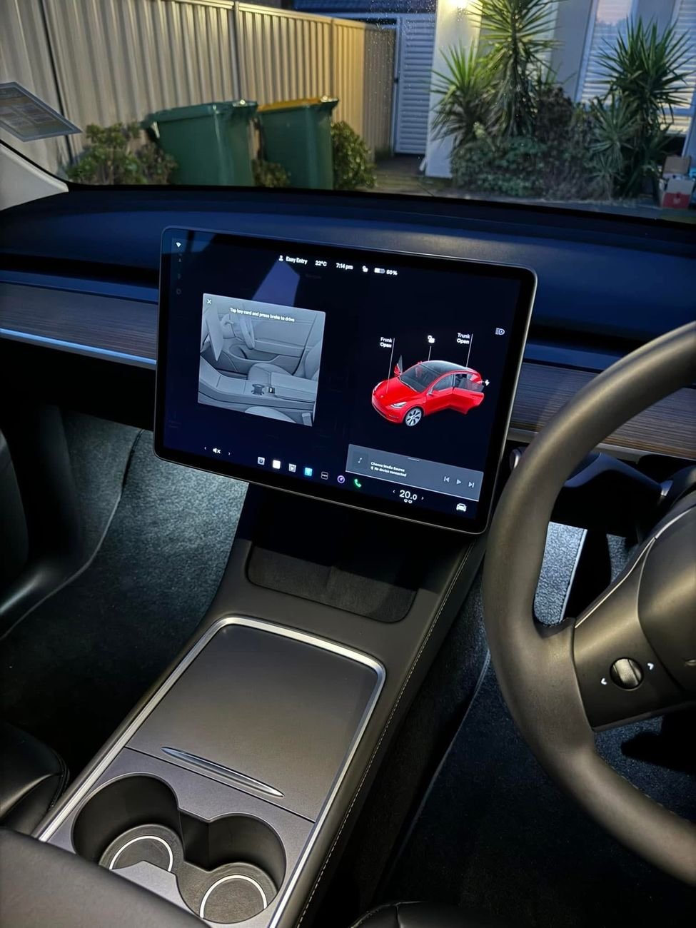 Tidy centre console and screen inside a Tesla Model Y